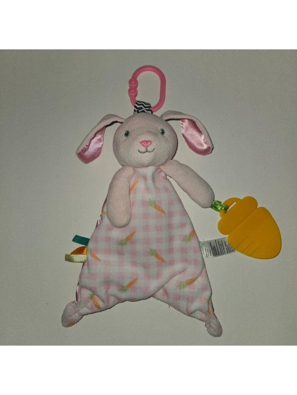 Magic Years Bunny Rabbit Lovey Pink White Gingham Carrots Teether Rattle Crinkle